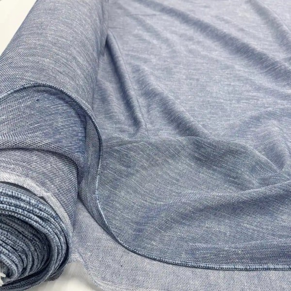 Tissu Voilage grand largeur polyester aspect lin uni bleu