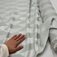 Tissu Jacquard Coton Polyester Géométrique Bicolore Vert de Gris