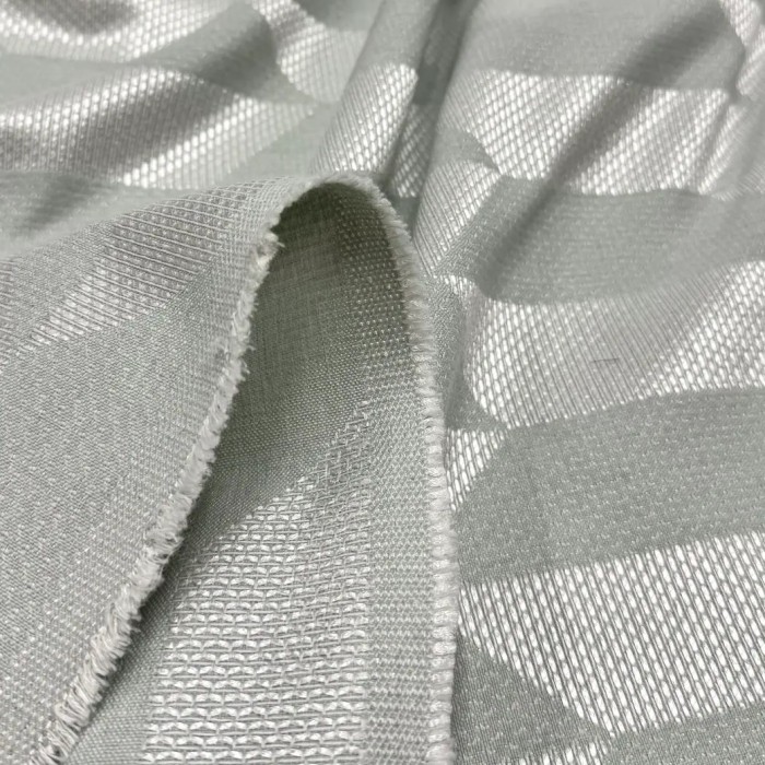 Tissu Jacquard Coton Polyester Géométrique Bicolore Vert de Gris