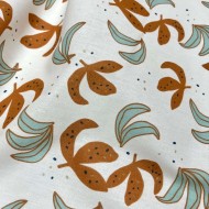 Tissu coton imprimé feuille d'automne bleu terracotta