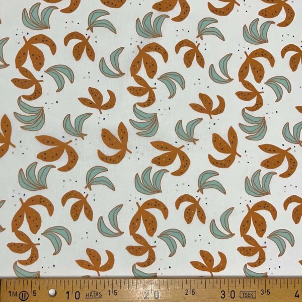 Tissu coton imprimé feuille d'automne bleu terracotta Tissu coton imprimé feuille d'automne bleu terracotta