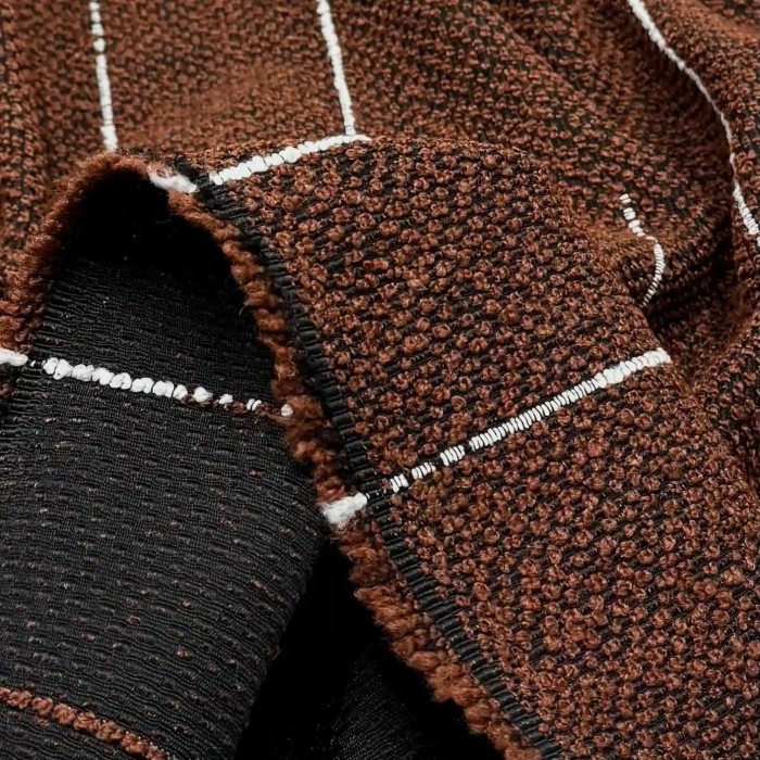 Tissu Jacquard Polyester Bouclette Terre Cuite Rayure Blanc