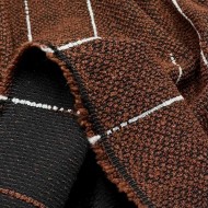 Tissu Jacquard Polyester Bouclette Terre Cuite Rayure Blanc