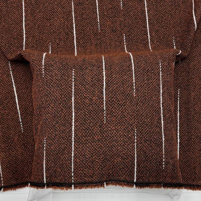 Tissu Jacquard Polyester Bouclette Terre Cuite Rayure Blanc