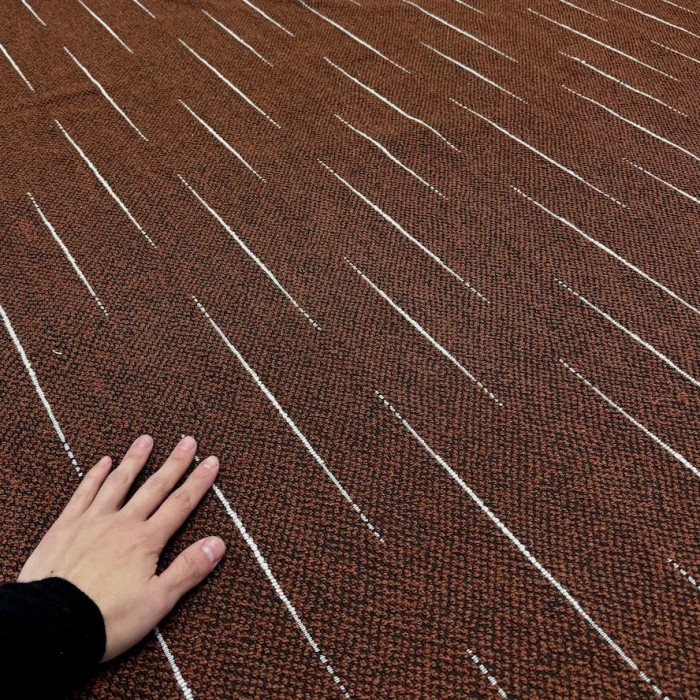 Tissu Jacquard Polyester Bouclette Terre Cuite Rayure Blanc