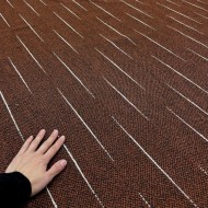 Tissu Jacquard Polyester Bouclette Terre Cuite Rayure Blanc