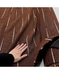 Tissu Jacquard Polyester Bouclette Terre Cuite Rayure Blanc