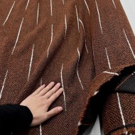 Tissu Jacquard Polyester Bouclette Terre Cuite Rayure Blanc