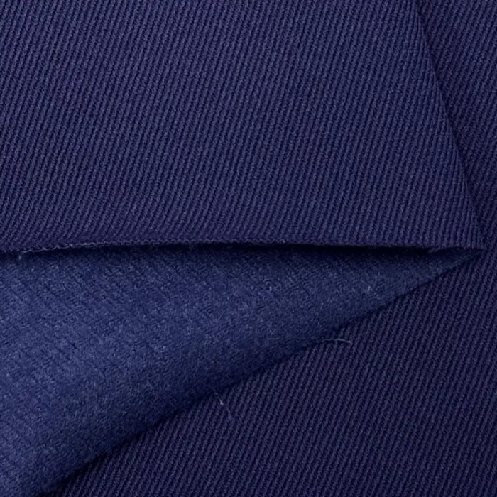 Tissu Sergé Polyamide Viscose Uni Bleu Foncé Violacé Stretch Gratté à l'Envers