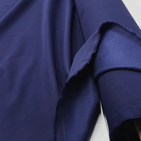 Tissu Sergé Polyamide Viscose Uni Bleu Foncé Violacé Stretch Gratté à l'Envers