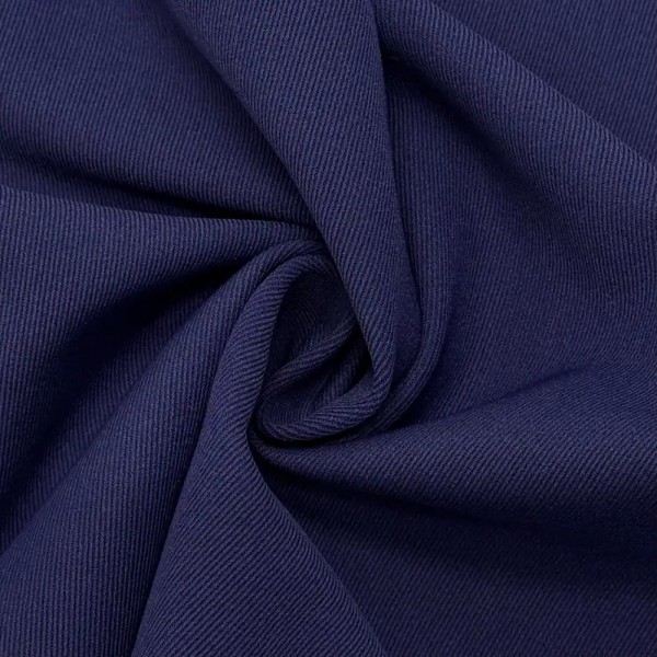 Tissu Sergé Polyamide Viscose Uni Bleu Foncé Violacé Stretch Gratté à l'Envers