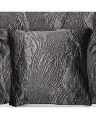 Tissu Jacquard Brocard Fin Soie Polyester Motifs Fantaisie Anthracite Argenté Texturé