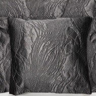 Tissu Jacquard Brocard Fin Soie Polyester Motifs Fantaisie Anthracite Argenté Texturé