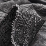 Tissu Jacquard Brocard Fin Soie Polyester Motifs Fantaisie Anthracite Argenté Texturé