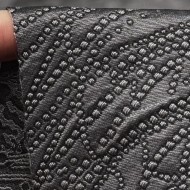 Tissu Jacquard Brocard Fin Soie Polyester Motifs Fantaisie Anthracite Argenté Texturé