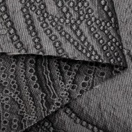 Tissu Jacquard Brocard Fin Soie Polyester Motifs Fantaisie Anthracite Argenté Texturé