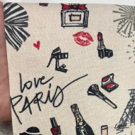Tissu coton enduit J'aime Paris Tour Eiffel rose noir sur fond beige