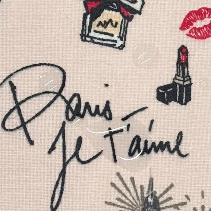 Tissu coton enduit J'aime Paris Tour Eiffel noir et écru sur fond rose poudré