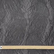 Tissu Jacquard Brocard Fin Soie Polyester Motifs Fantaisie Anthracite Argenté Texturé