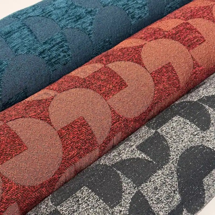 Tissu Jacquard Polyester Chenille Géométrique Réversible brique