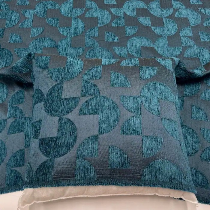 Tissu jacquard polyester chenille géométrique en relief bleu canard