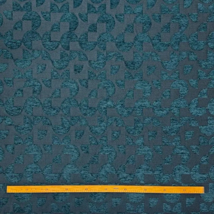 Tissu jacquard polyester chenille géométrique en relief bleu canard