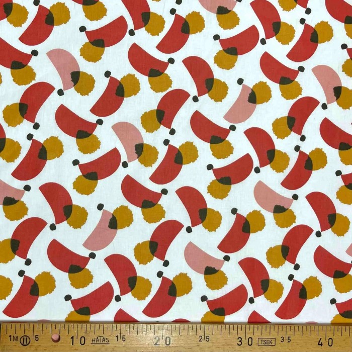 Tissu coton imprimé géo rouge multi couleur