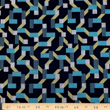 Tissu jacquard laine coton géométrie multi-couleurs - Tissu d'éditeur