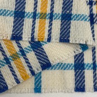 Coupon 100% Coton 50x150 Carreaux Marine/ Bleu Clair/ Moutarde sur Écru