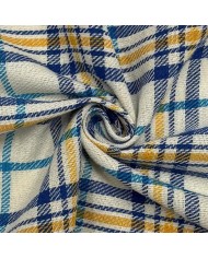 Coupon 100% Coton 50x150 Carreaux Marine/ Bleu Clair/ Moutarde sur Écru