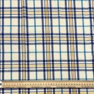 Coupon 100% Coton 50x150 Carreaux Marine/ Bleu Clair/ Moutarde sur Écru