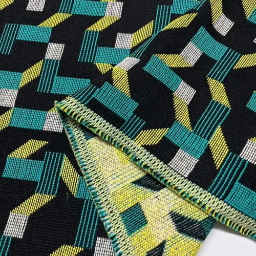Tissu jacquard laine coton géométrie multi-couleurs - Tissu d'éditeur