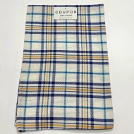 Coupon 100% Coton 50x150 Carreaux Marine/ Bleu Clair/ Moutarde sur Écru