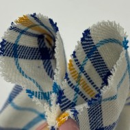 Coupon 100% Coton 300cm x150cm Carreaux Marine/ Bleu Clair/ Moutarde sur Écru