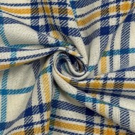 Coupon 100% Coton 300cm x150cm Carreaux Marine/ Bleu Clair/ Moutarde sur Écru