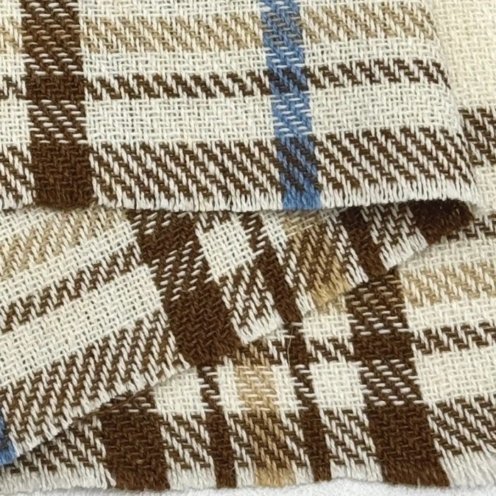 Coupon 100% Coton 50cm x150cm Carreaux Brun/ Bleu Clair/ Beige sur Écru