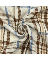 Coupon 100% Coton 300cm x150cm Carreaux Brun/ Bleu Clair/ Beige sur Écru