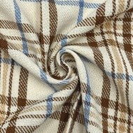 Coupon 100% Coton 300cm x150cm Carreaux Brun/ Bleu Clair/ Beige sur Écru