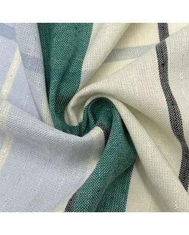 Coupon 100% Coton 300cm x150cm Rayures Larges Bleu Vert Écru Anthracite