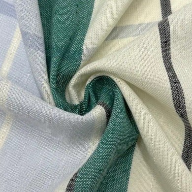 Coupon 100% Coton 300cm x150cm Rayures Larges Bleu Vert Écru Anthracite