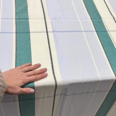 Coupon 100% Coton 300cm x150cm Rayures Larges Bleu Vert Écru Anthracite