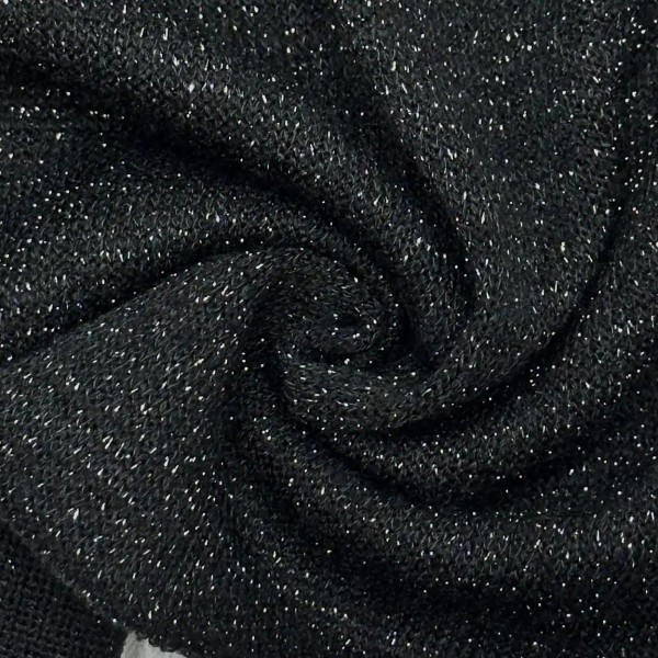 Tissu Maille Polyester Noir Lurex- Coupon 300cm x150cm