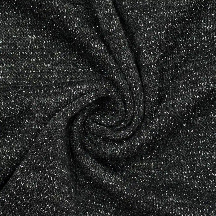Tissu Maille Polyester Noir Gris Uni Lurex- Coupon 300cm x 150cm