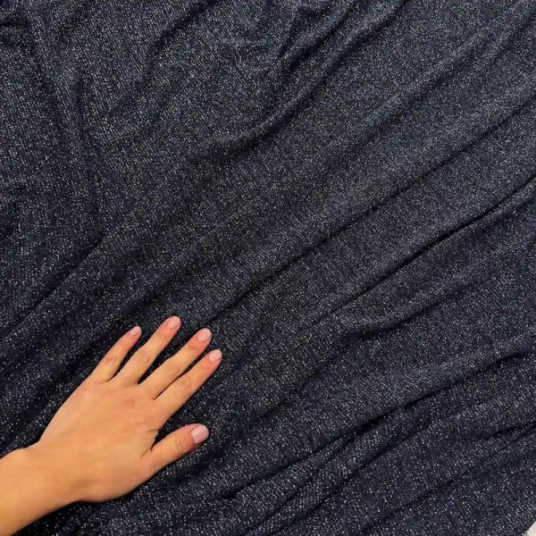 Tissu Maille Polyester Bleu Marine Uni Lurex- Coupon 300cm x150cm
