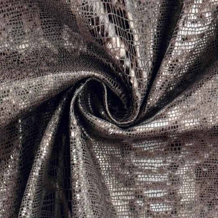 Tissu Toile Coton Polyester Brun Taupe Imitation Reptile - Coupon 300cm x 140cm