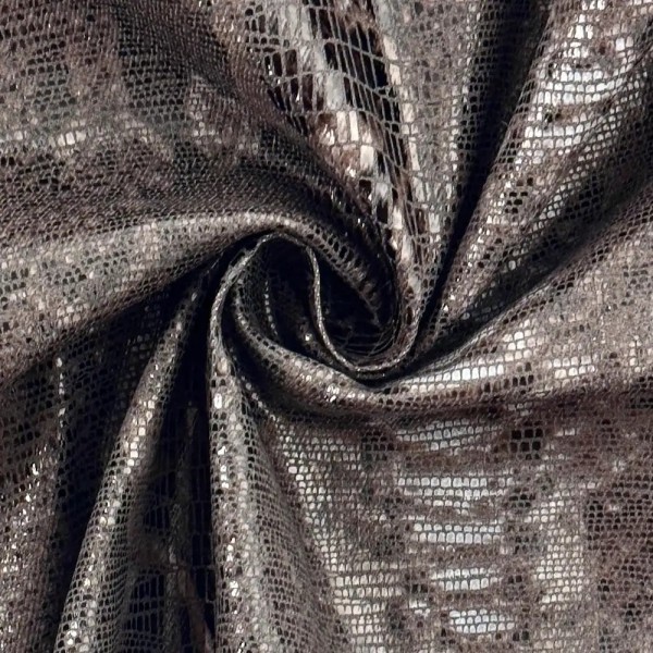 Tissu Toile Coton Polyester Brun Taupe Imitation Reptile - Coupon 300cm x 140cm
