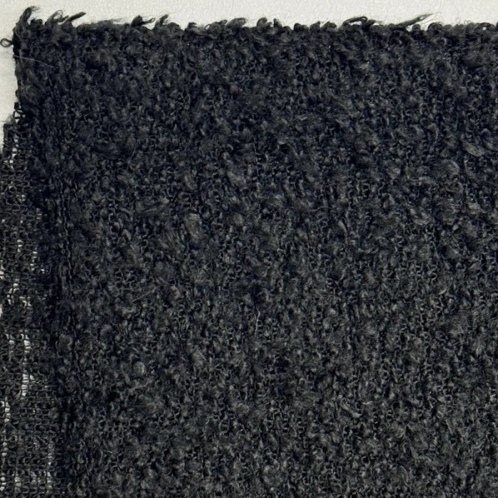 Tissu Maille Bouclette Polyester Acrylique Noire Uni - Coupon 300cm x 160cm