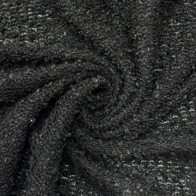 Tissu Maille Bouclette Polyester Acrylique Noire Uni - Coupon 300cm x 160cm