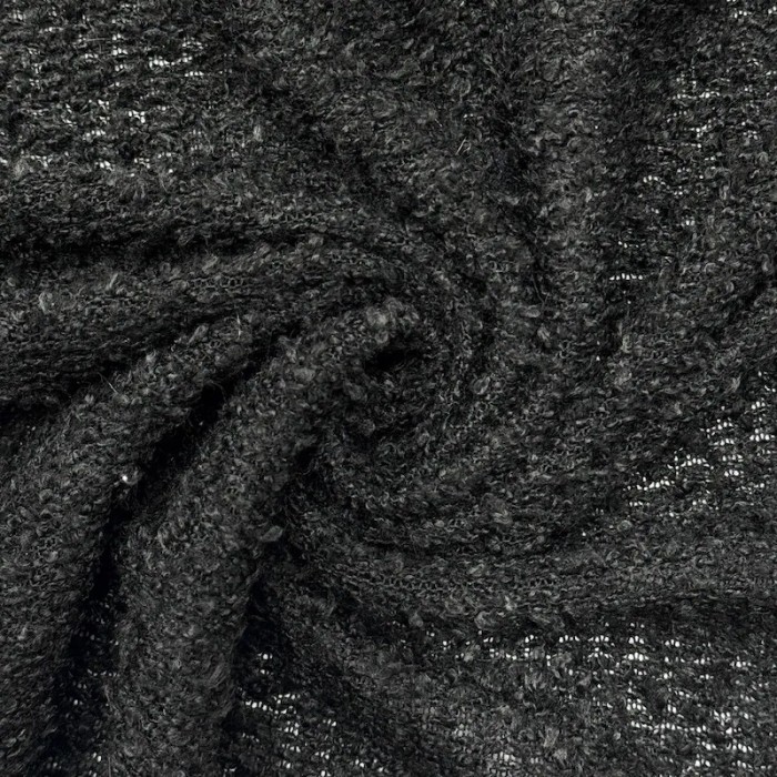Tissu Maille Bouclette Polyester Acrylique Noire Uni - Coupon 300cm x 160cm