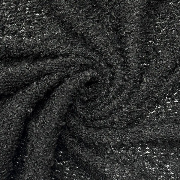 Tissu Maille Bouclette Polyester Acrylique Noire Uni - Coupon 300cm x 160cm